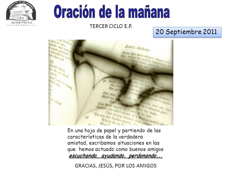 Oración de la mañana 20 Septiembre 2011 TERCER CICLO E.P.