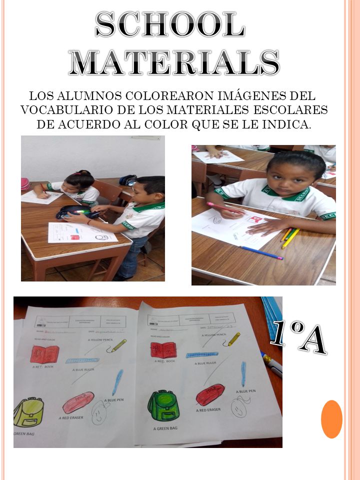 1ºA SCHOOL MATERIALS LOS ALUMNOS COLOREARON IMÁGENES DEL