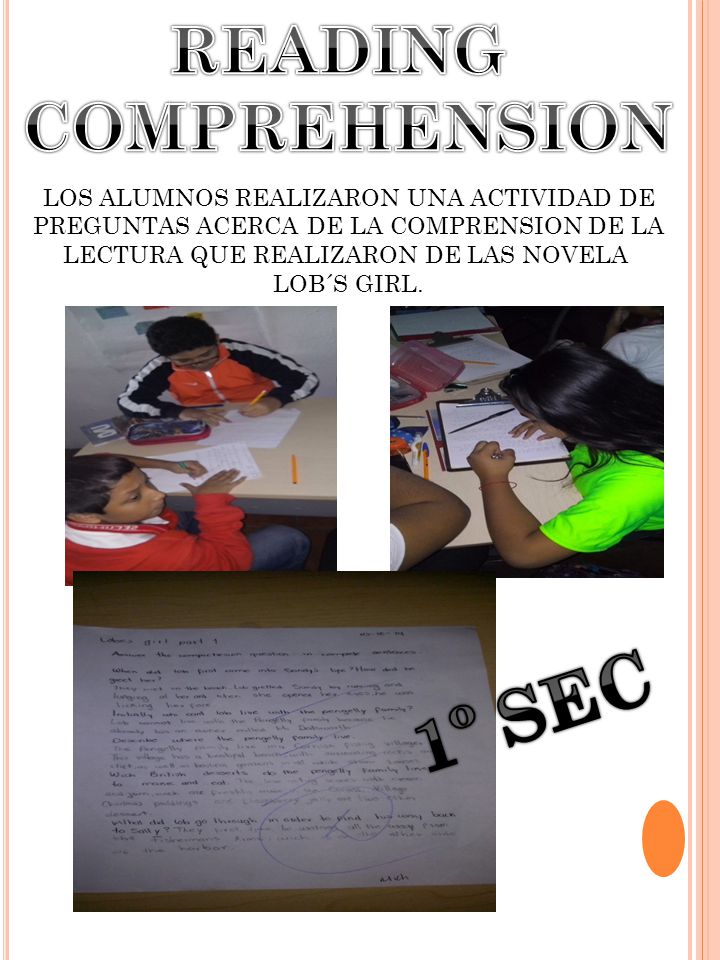 1º SEC READING COMPREHENSION LOS ALUMNOS REALIZARON UNA ACTIVIDAD DE