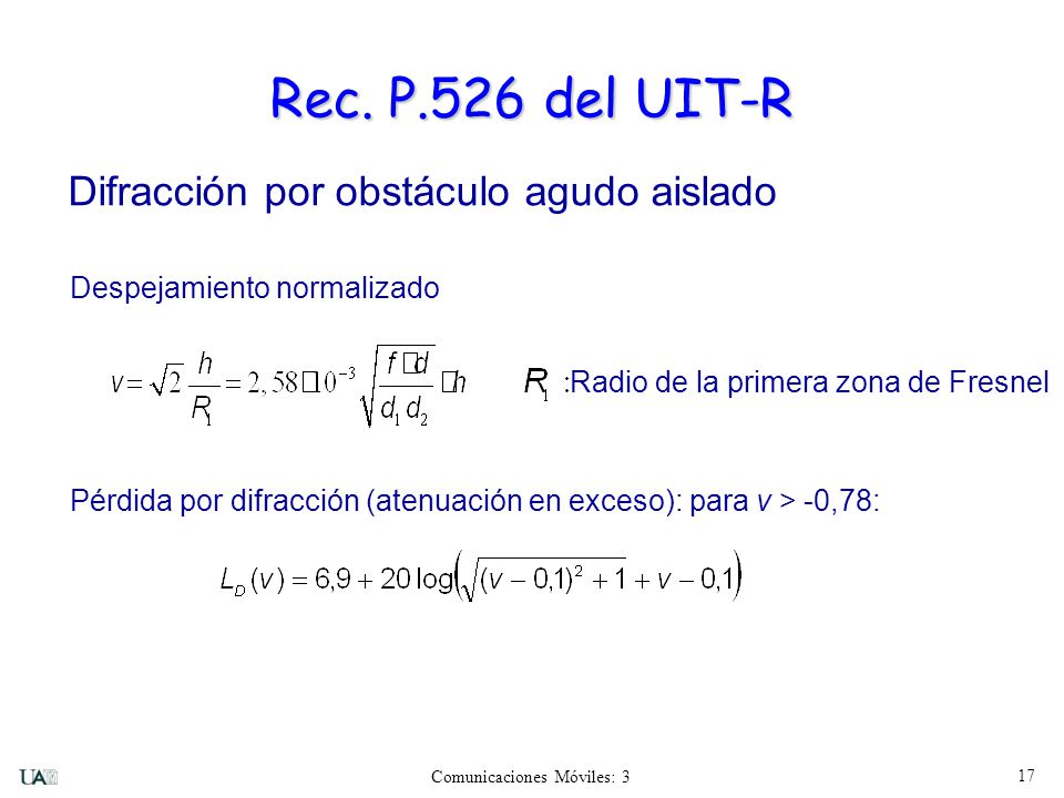 Rec. P.526 del UIT-R Difracción por obstáculo agudo aislado