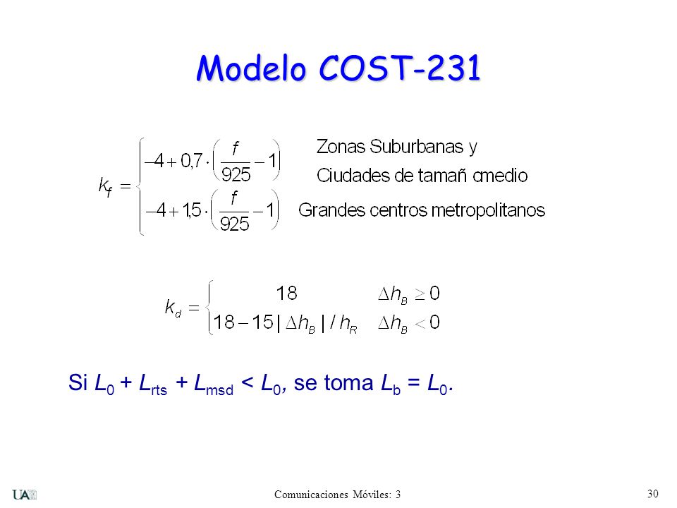 Modelo COST-231 Si L0 + Lrts + Lmsd < L0, se toma Lb = L0.