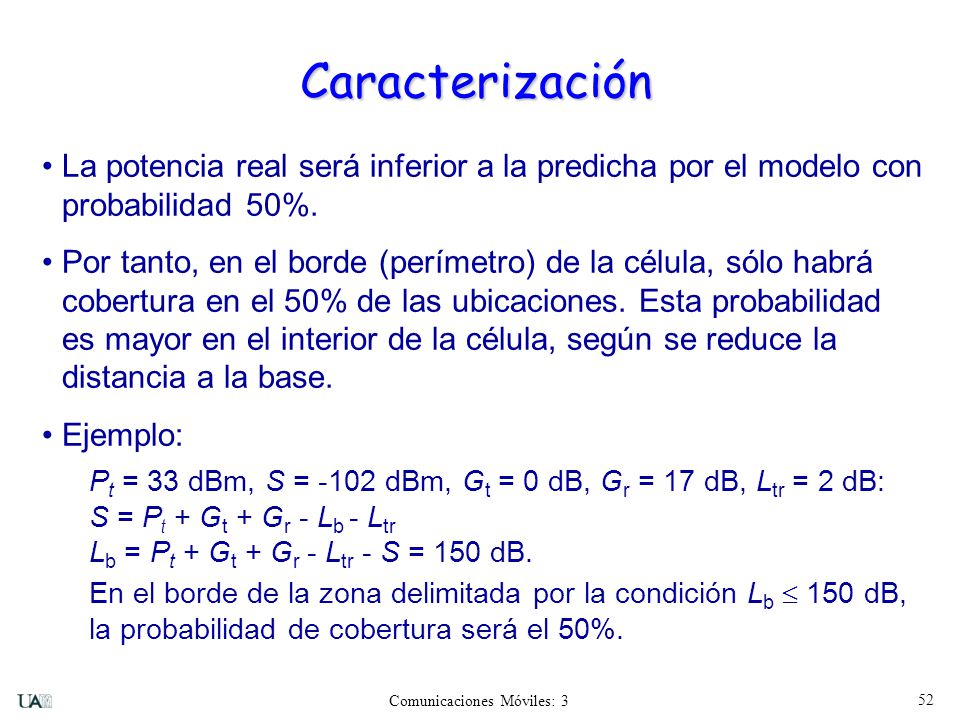 Caracterización La potencia real será inferior a la predicha por el modelo con probabilidad 50%.