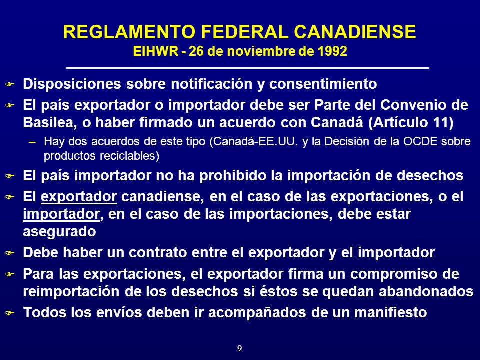 REGLAMENTO FEDERAL CANADIENSE EIHWR - 26 de noviembre de 1992