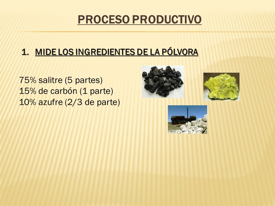 PROCESO PRODUCTIVO MIDE LOS INGREDIENTES DE LA PÓLVORA