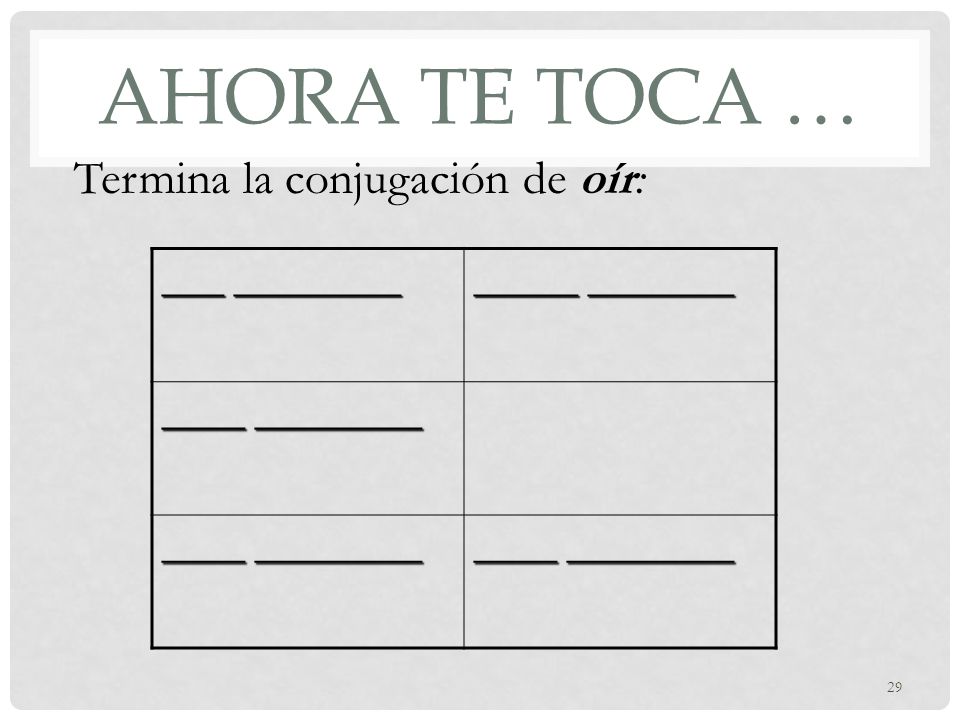 Ahora te toca … Termina la conjugación de oír: ___ ________