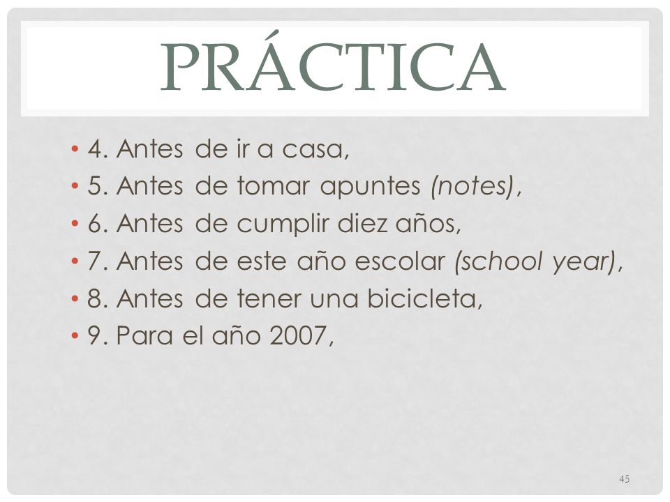 Práctica 4. Antes de ir a casa, 5. Antes de tomar apuntes (notes),