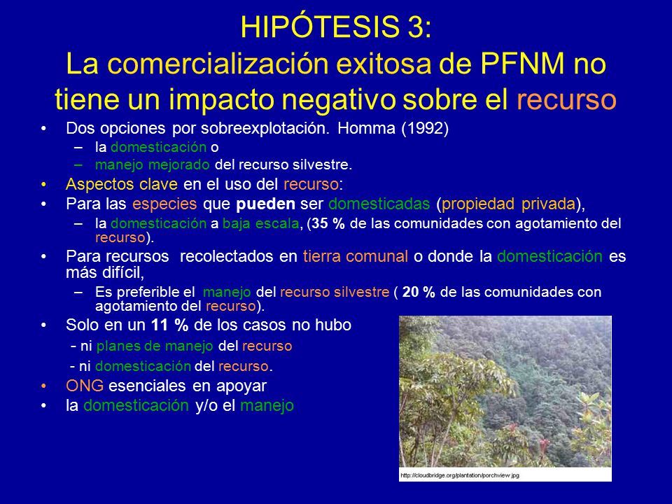 HIPÓTESIS 3: La comercialización exitosa de PFNM no tiene un impacto negativo sobre el recurso