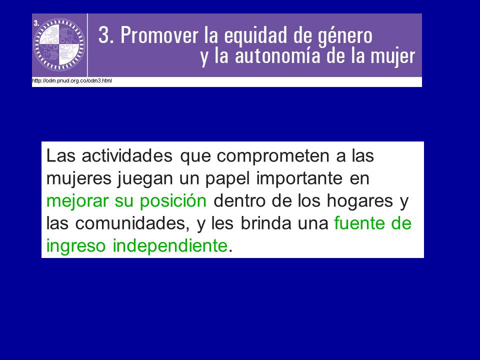Las actividades que comprometen a las mujeres juegan un papel importante en mejorar su posición dentro de los hogares y las comunidades, y les brinda una fuente de ingreso independiente.