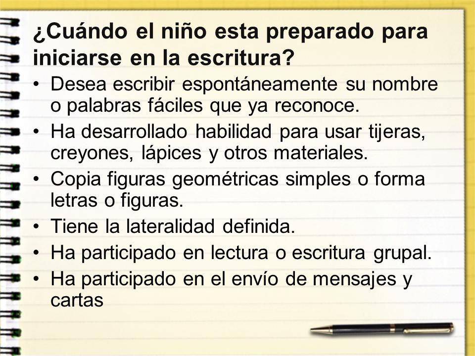 ¿Cuándo el niño esta preparado para iniciarse en la escritura