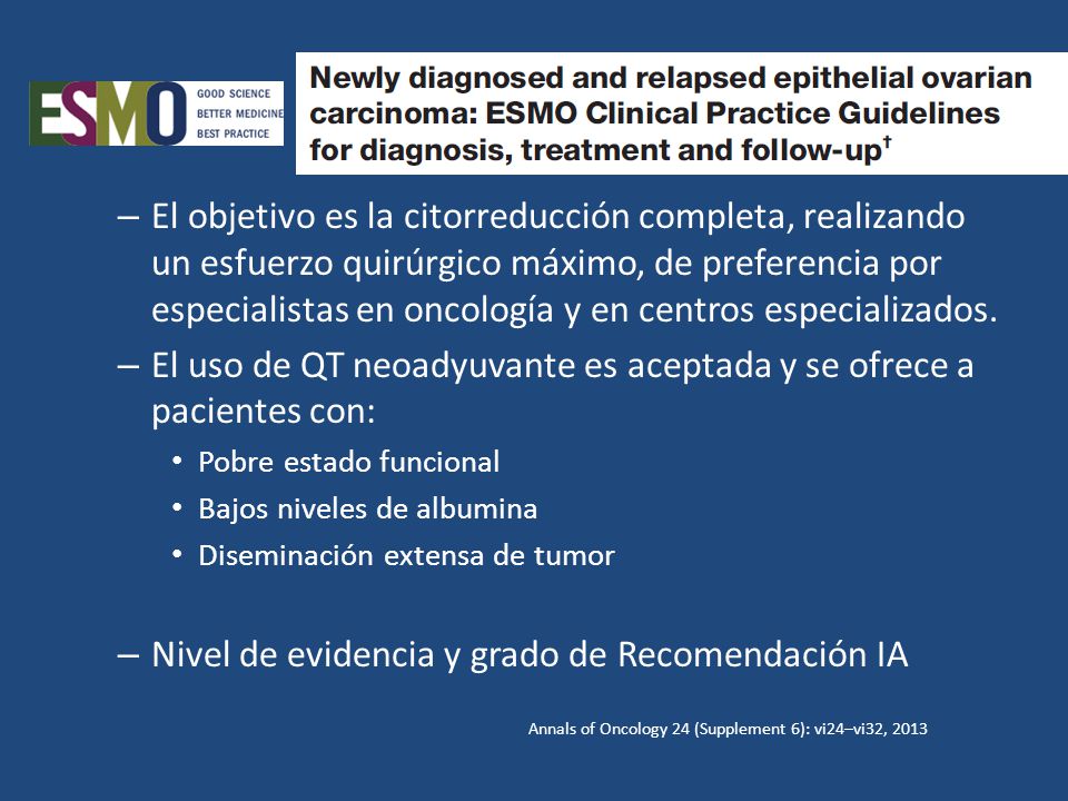 El uso de QT neoadyuvante es aceptada y se ofrece a pacientes con: