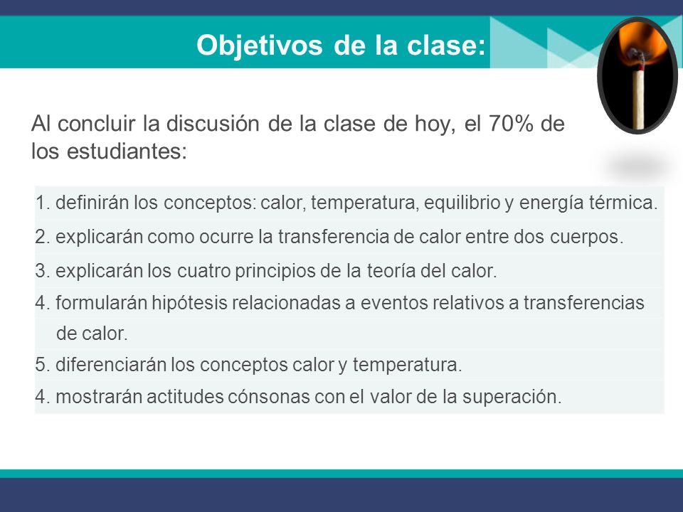 Objetivos de la clase: Al concluir la discusión de la clase de hoy, el 70% de los estudiantes: