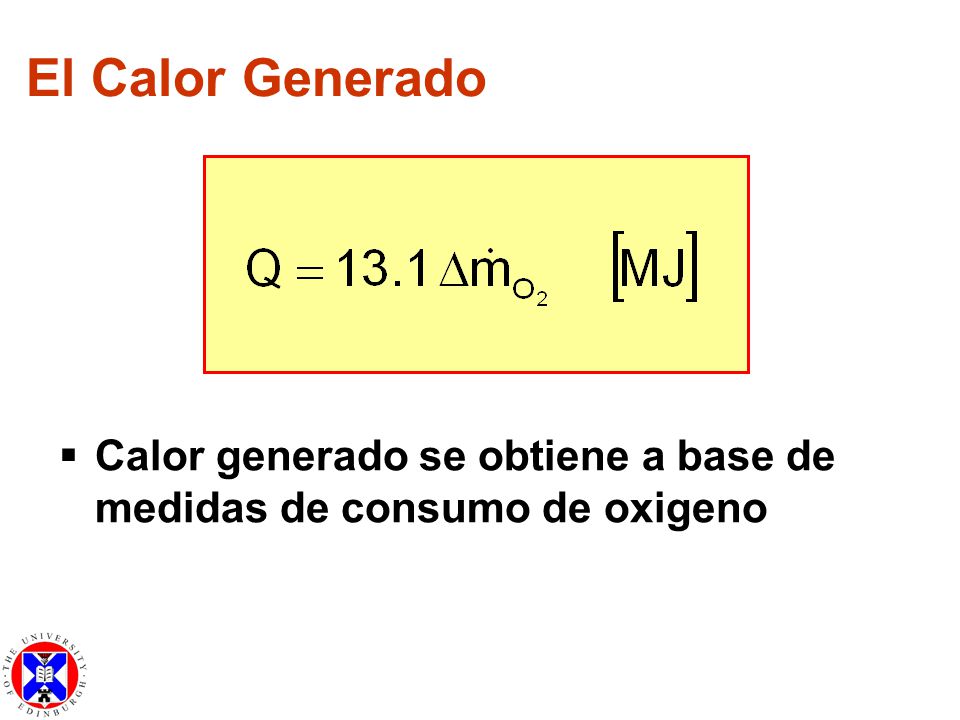 El Calor Generado Calor generado se obtiene a base de medidas de consumo de oxigeno