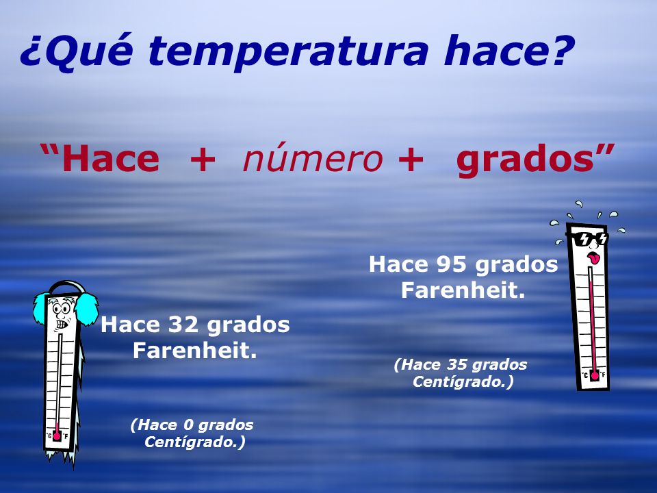 ¿Qué temperatura hace Hace + número grados Hace 95 grados