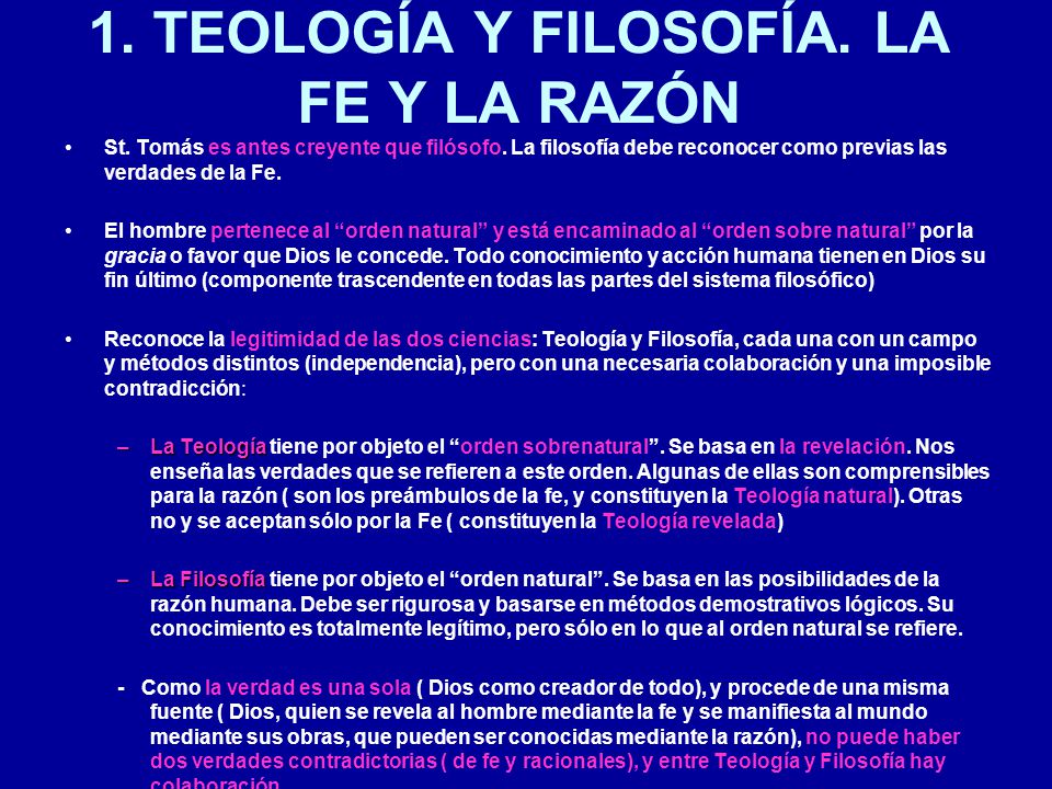 1. TEOLOGÍA Y FILOSOFÍA. LA FE Y LA RAZÓN