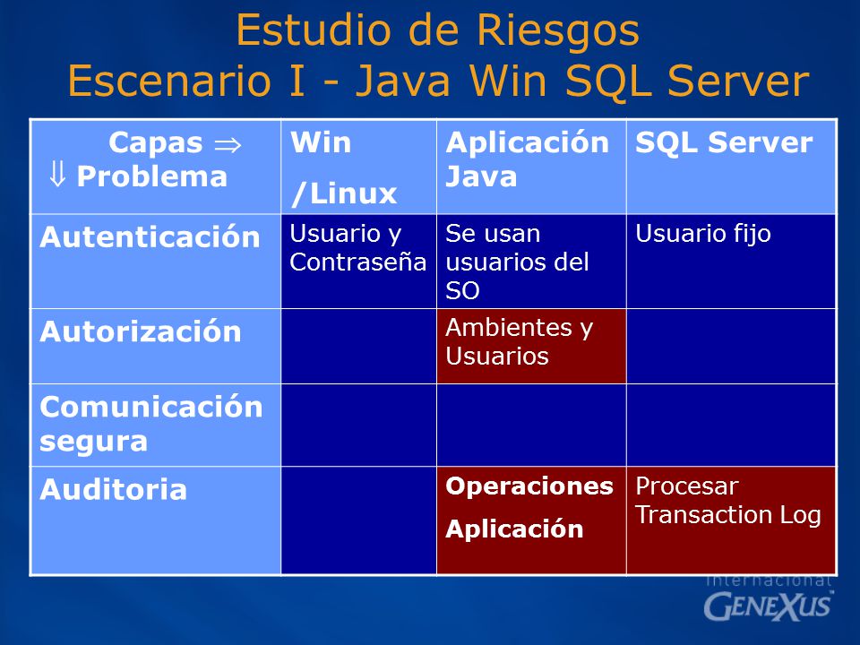 Estudio de Riesgos Escenario I - Java Win SQL Server