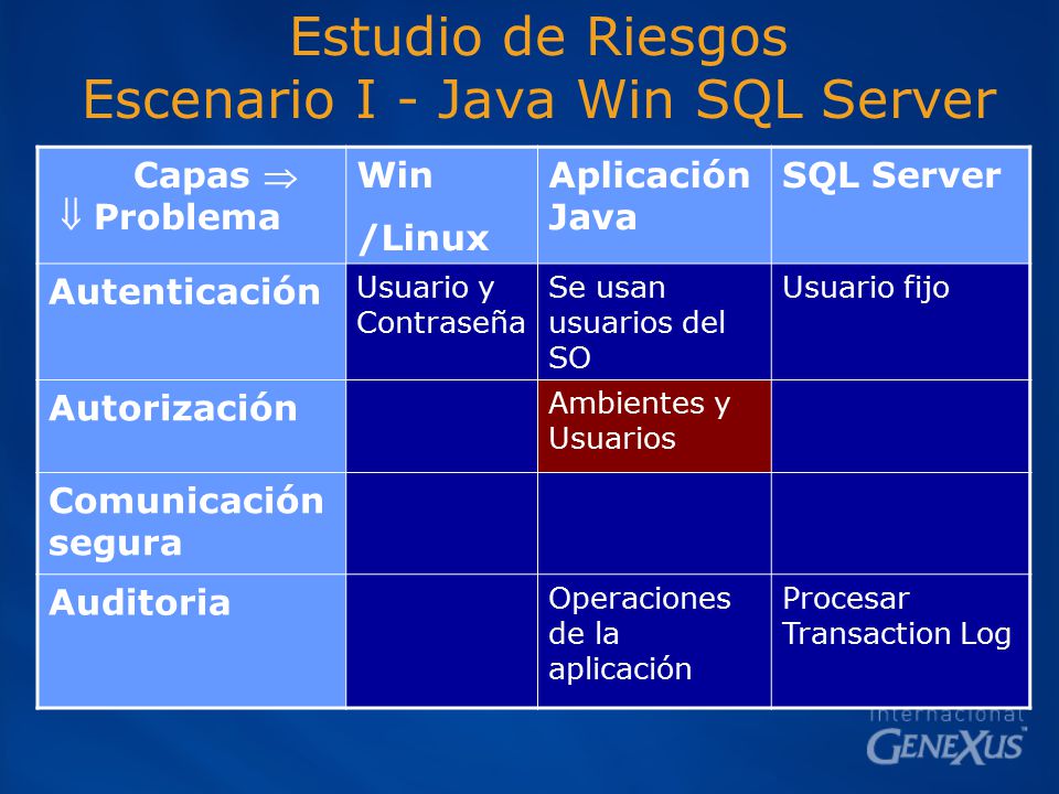 Estudio de Riesgos Escenario I - Java Win SQL Server
