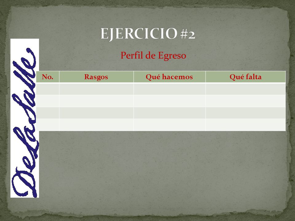 EJERCICIO #2 Perfil de Egreso No. Rasgos Qué hacemos Qué falta