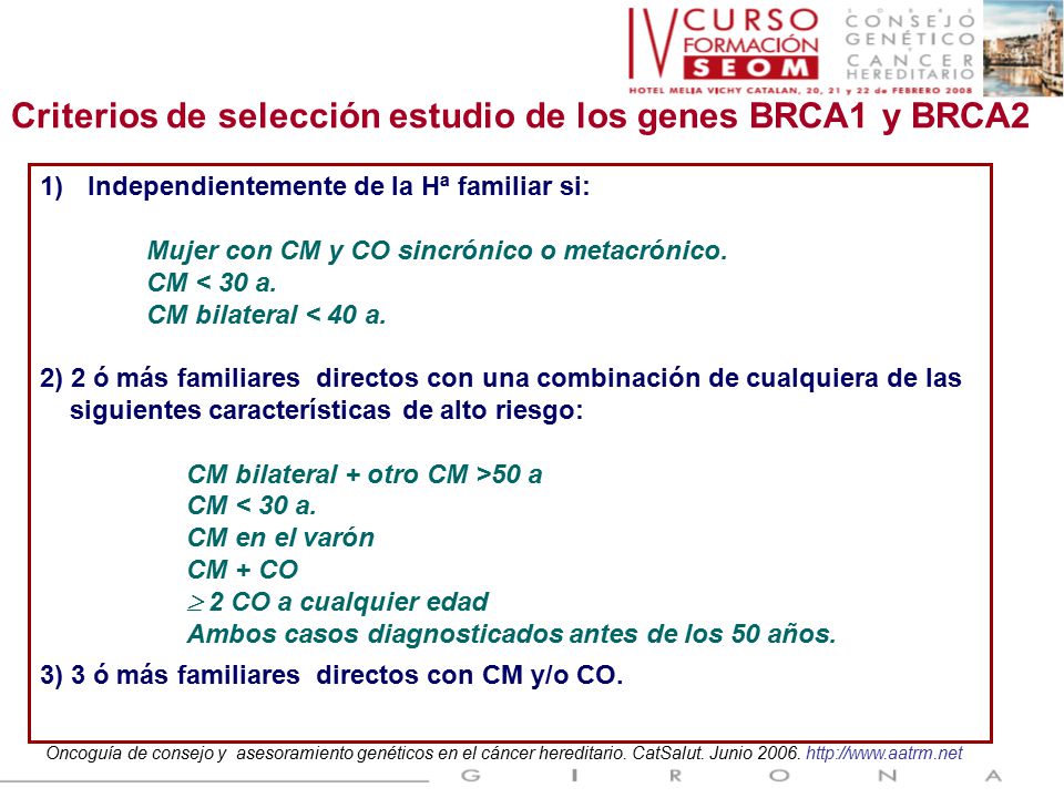 Criterios de selección estudio de los genes BRCA1 y BRCA2