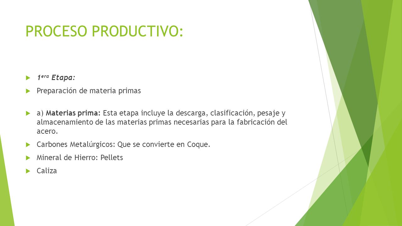 PROCESO PRODUCTIVO: 1era Etapa: Preparación de materia primas
