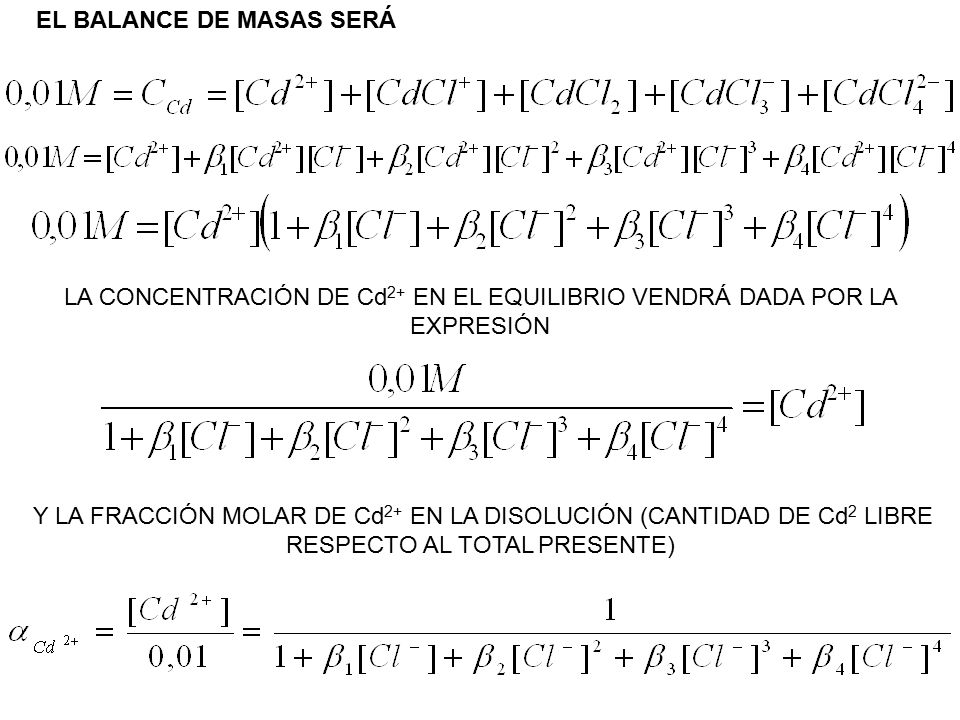 LA CONCENTRACIÓN DE Cd2+ EN EL EQUILIBRIO VENDRÁ DADA POR LA EXPRESIÓN