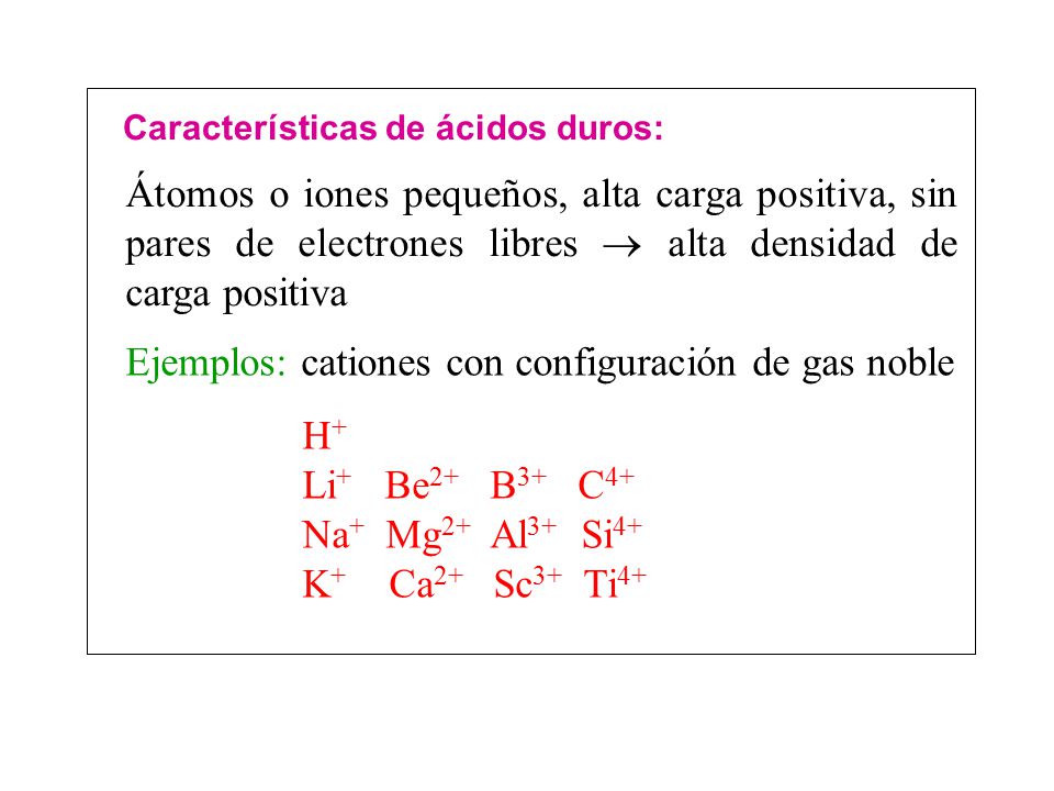 Ejemplos: cationes con configuración de gas noble H+ Li+ Be2+ B3+ C4+