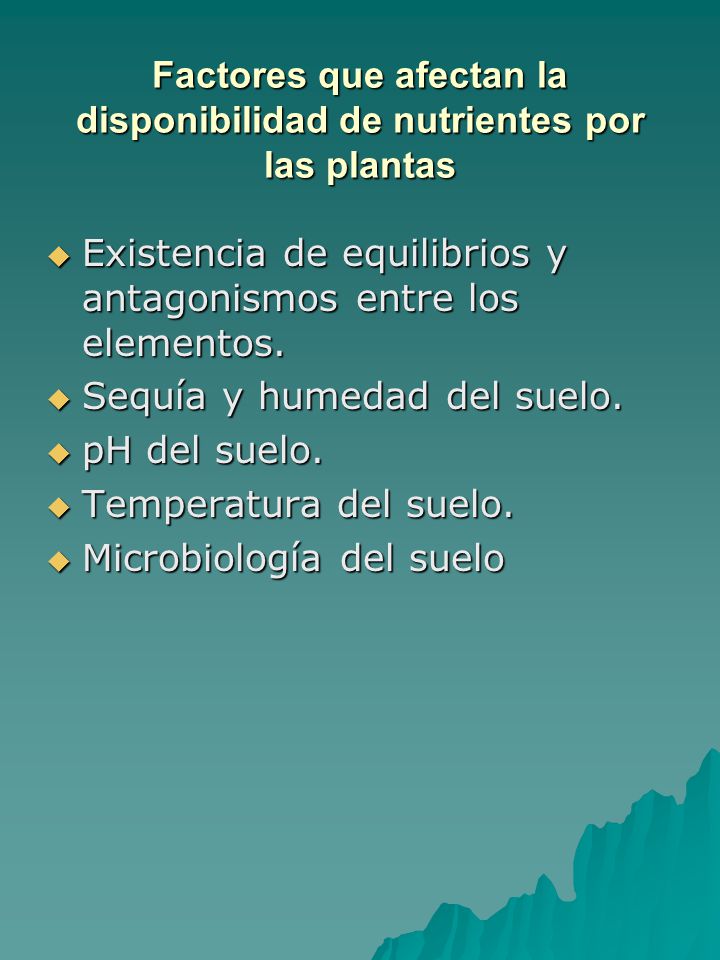 Factores que afectan la disponibilidad de nutrientes por las plantas