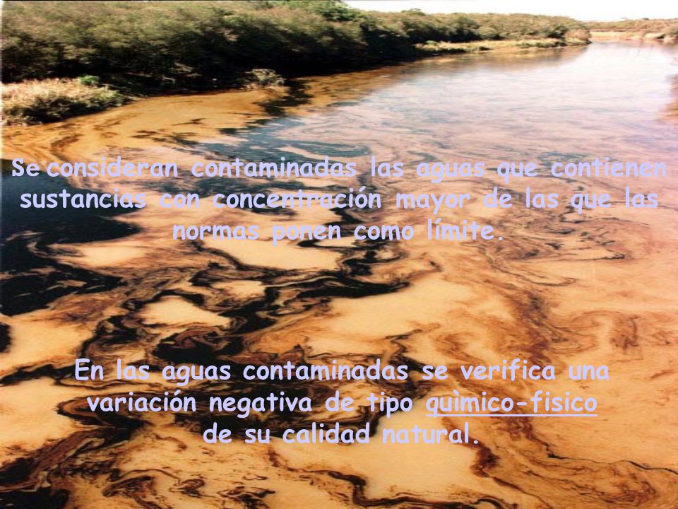 Se consideran contaminadas las aguas que contienen sustancias con concentración mayor de las que las normas ponen como límite.
