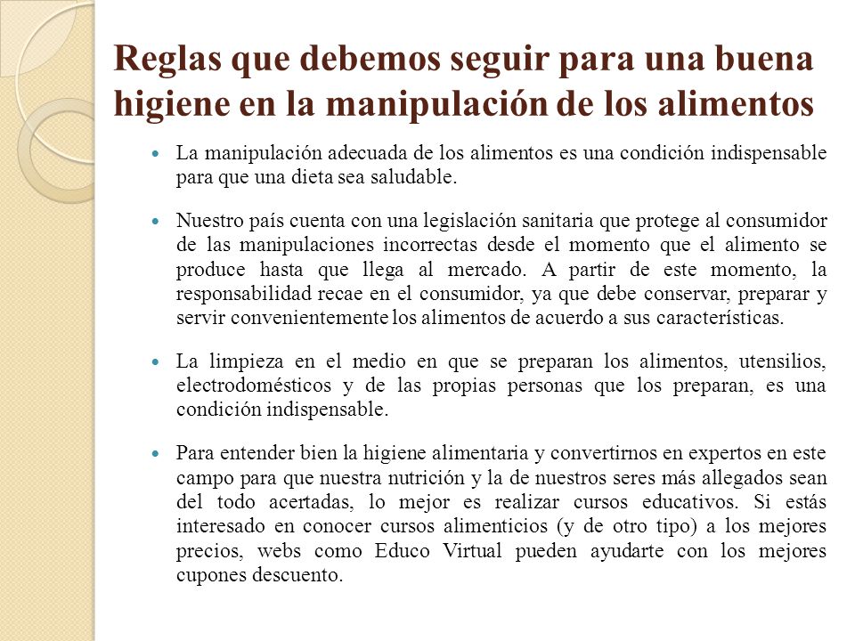 Reglas que debemos seguir para una buena higiene en la manipulación de los alimentos