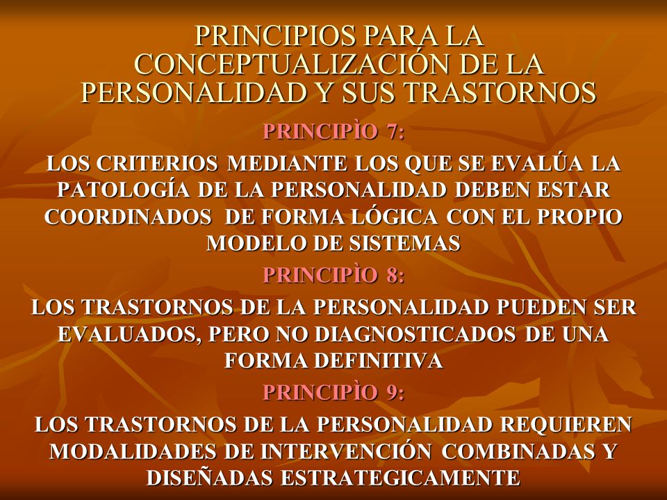PRINCIPIOS PARA LA CONCEPTUALIZACIÓN DE LA PERSONALIDAD Y SUS TRASTORNOS