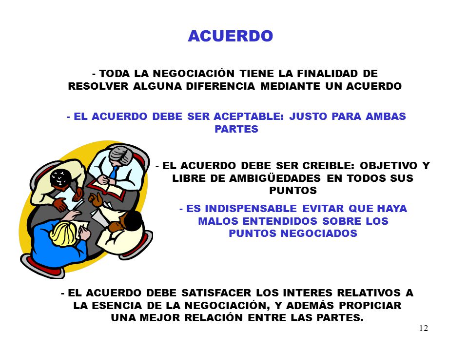 - EL ACUERDO DEBE SER ACEPTABLE: JUSTO PARA AMBAS PARTES