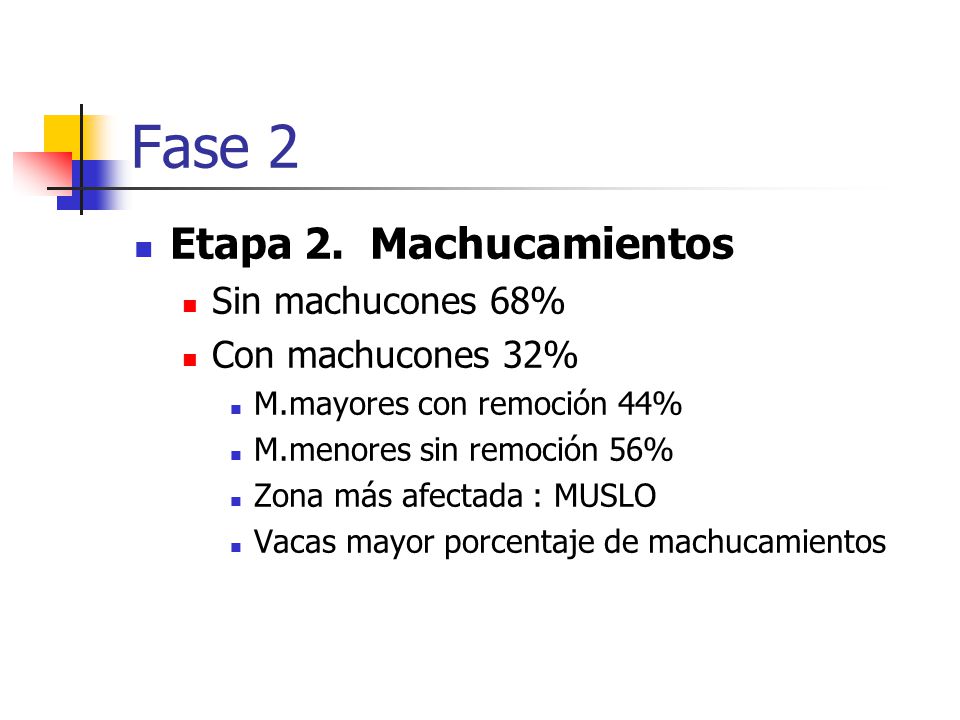 Fase 2 Etapa 2. Machucamientos Sin machucones 68% Con machucones 32%