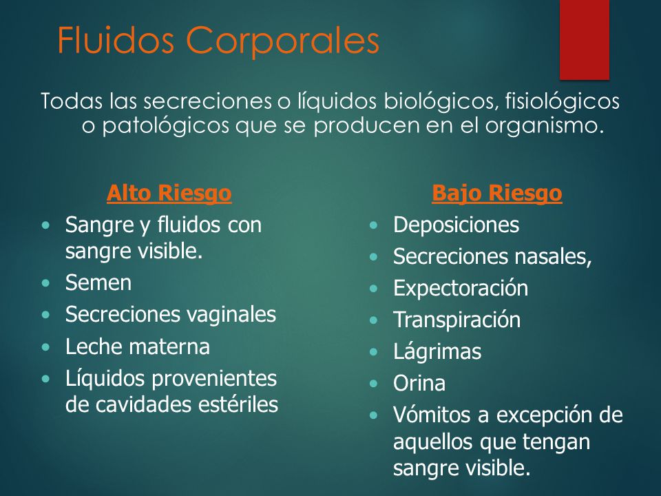 Fluidos Corporales Todas las secreciones o líquidos biológicos, fisiológicos o patológicos que se producen en el organismo.