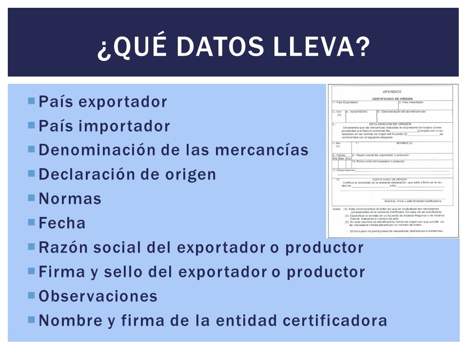 ¿QUÉ DATOS LLEVA País exportador País importador
