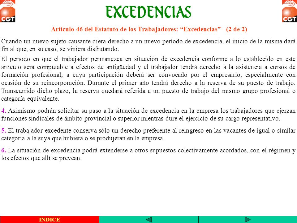 Artículo 46 del Estatuto de los Trabajadores: Excedencias (2 de 2)