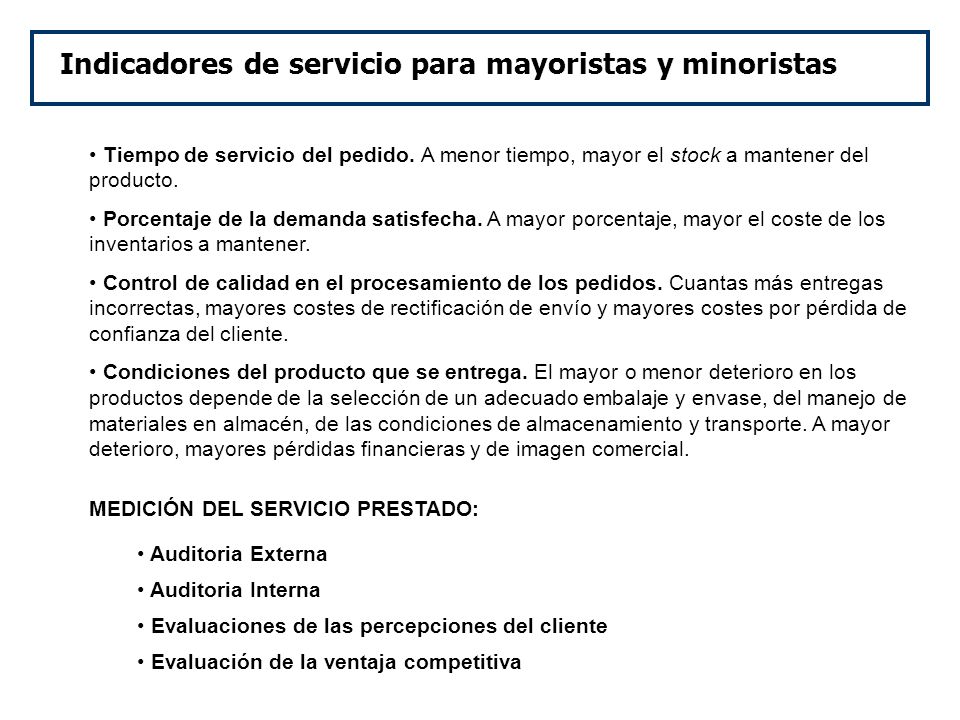 Indicadores de servicio para mayoristas y minoristas