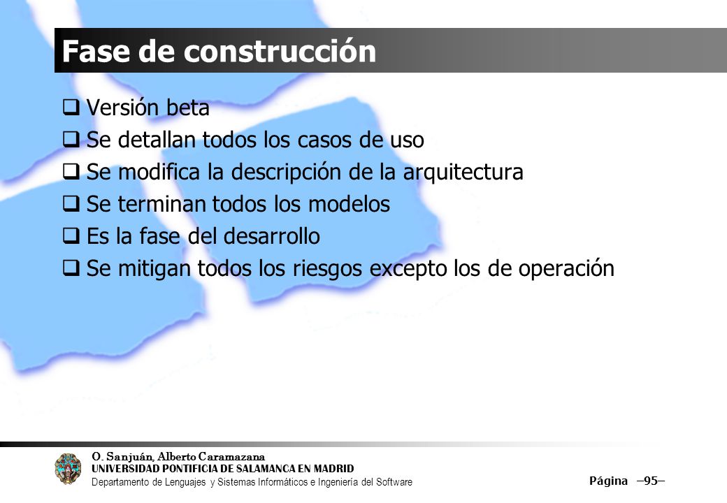 Fase de construcción Versión beta Se detallan todos los casos de uso