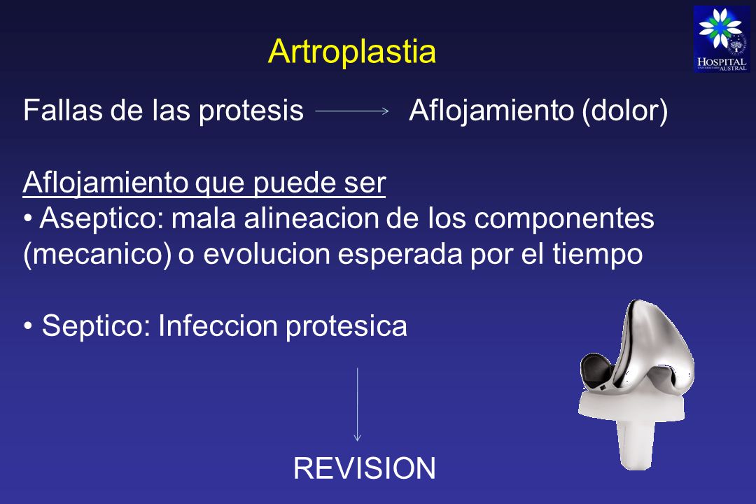 Artroplastia Fallas de las protesis Aflojamiento (dolor)