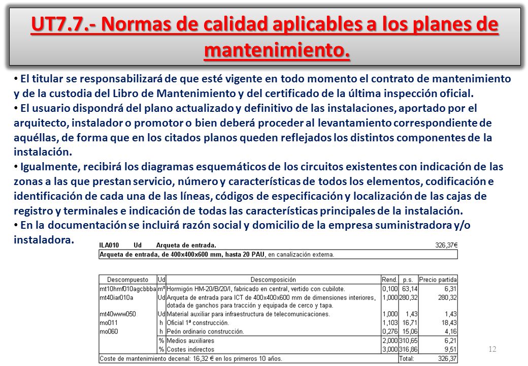 UT7.7.- Normas de calidad aplicables a los planes de mantenimiento.