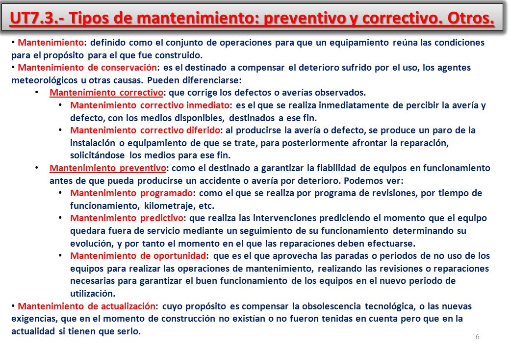 UT7.3.- Tipos de mantenimiento: preventivo y correctivo. Otros.
