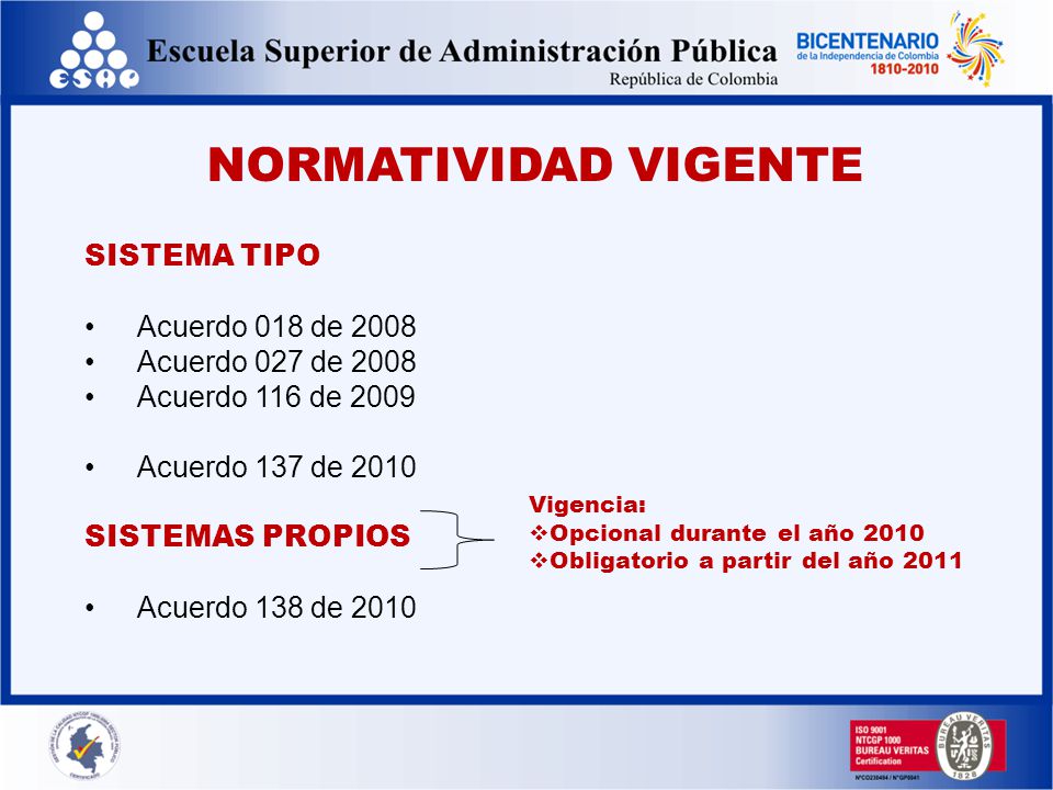 NORMATIVIDAD VIGENTE SISTEMA TIPO Acuerdo 018 de 2008