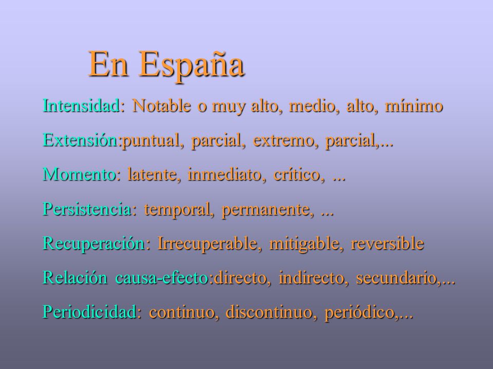 En España Intensidad: Notable o muy alto, medio, alto, mínimo