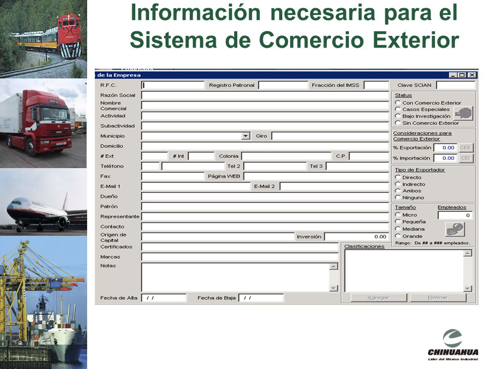 Información necesaria para el Sistema de Comercio Exterior