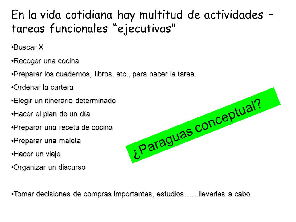 En la vida cotidiana hay multitud de actividades –tareas funcionales ejecutivas