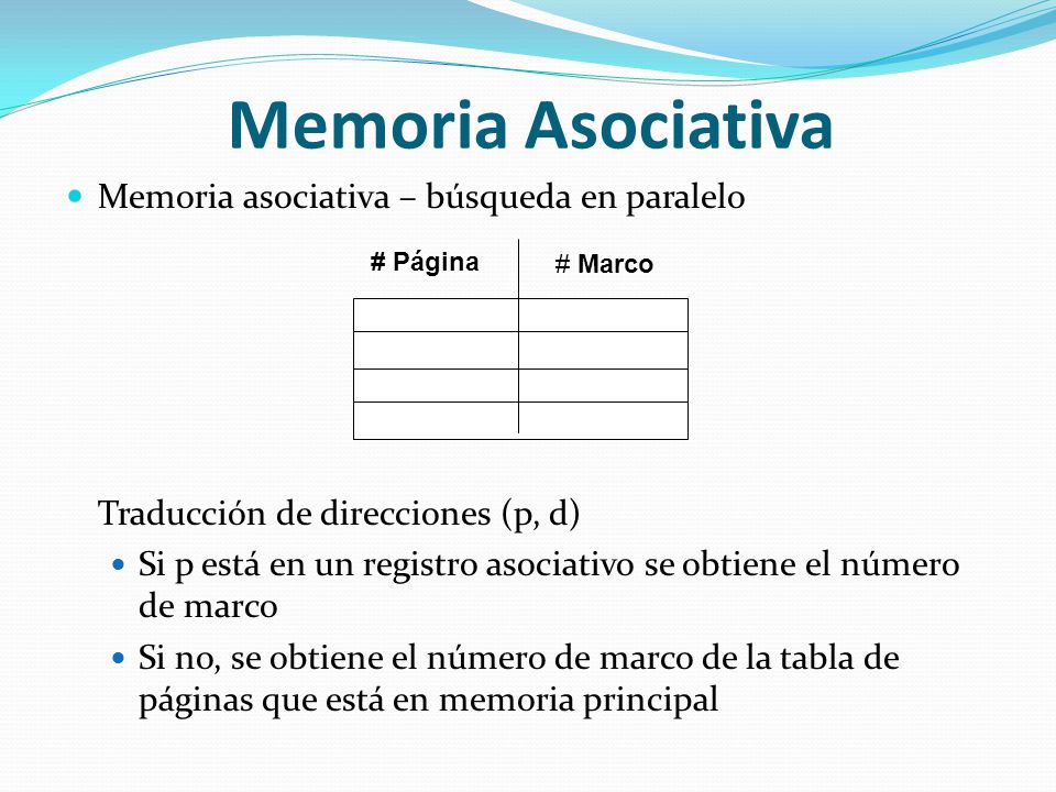Memoria Asociativa Memoria asociativa – búsqueda en paralelo