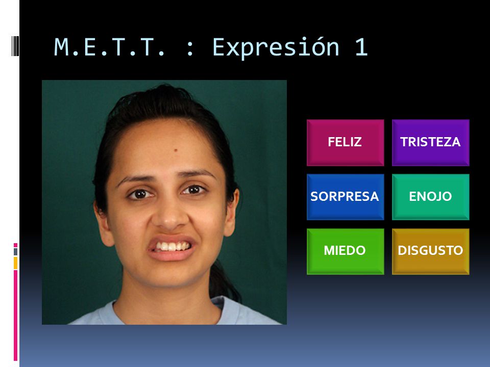 M.E.T.T. : Expresión 1 FELIZ TRISTEZA SORPRESA ENOJO MIEDO DISGUSTO