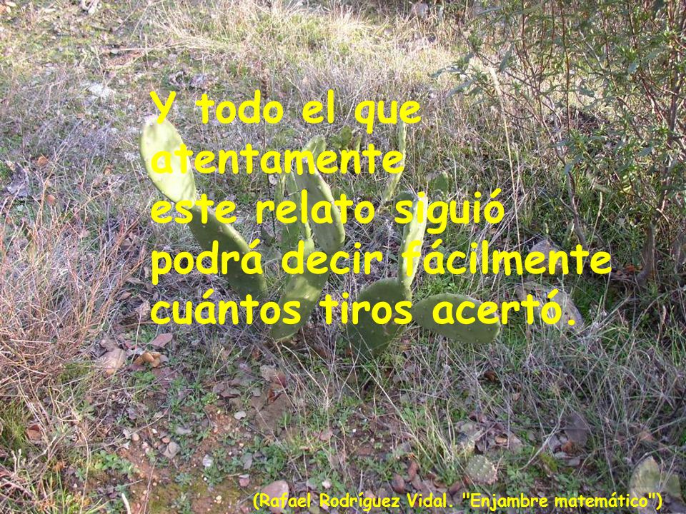 Y todo el que atentamente este relato siguió podrá decir fácilmente cuántos tiros acertó.