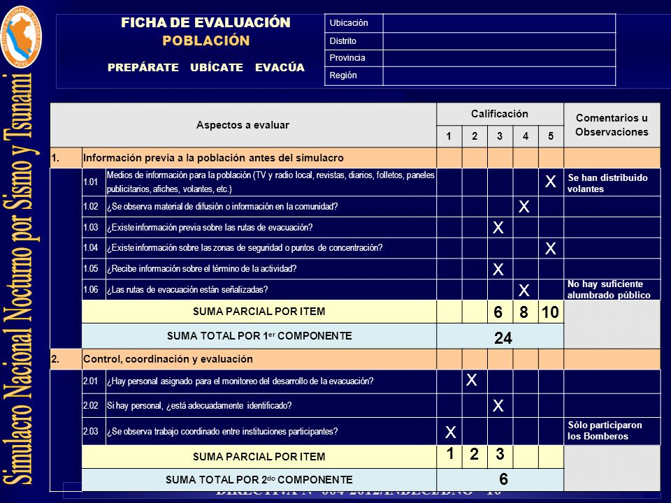 X X X X X X X X X FICHA DE EVALUACIÓN POBLACIÓN