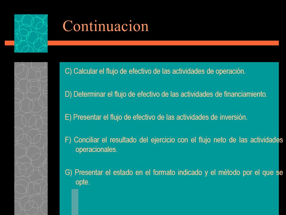 Continuacion C) Calcular el flujo de efectivo de las actividades de operación.