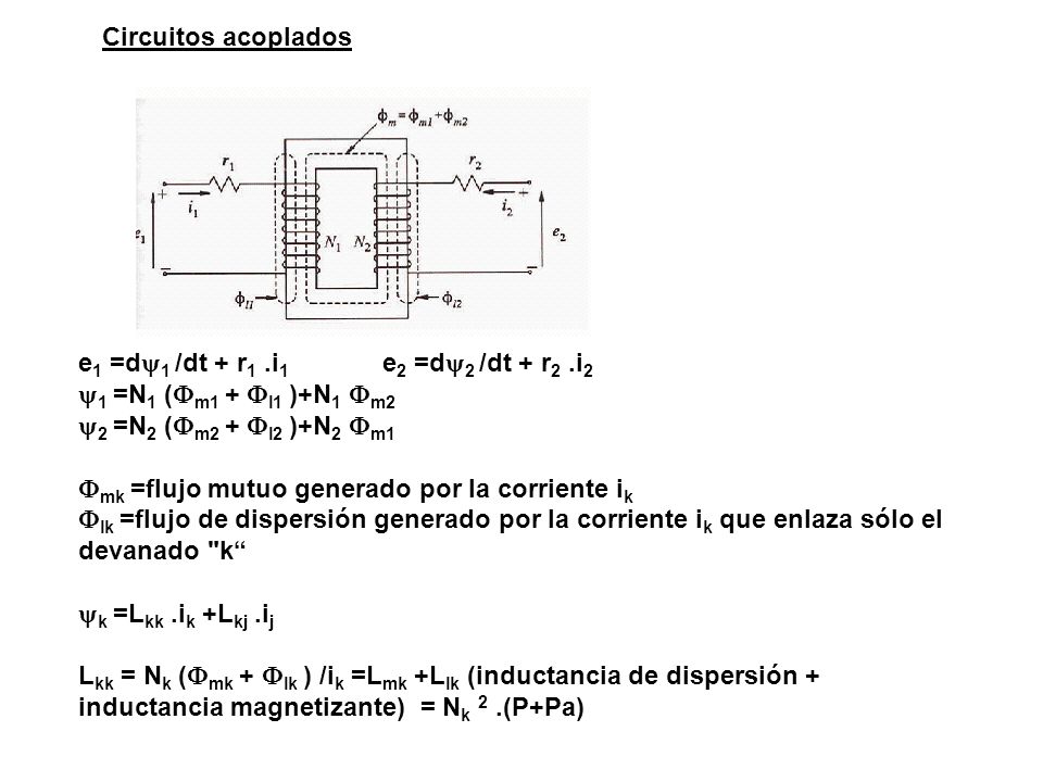 Circuitos acoplados e1 =d1 /dt + r1 .i1 e2 =d2 /dt + r2 .i2. 1 =N1 (m1 + l1 )+N1 m2.
