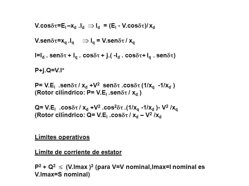 V.cos=EI –xd .Id  Id = (EI - V.cos)/ xd